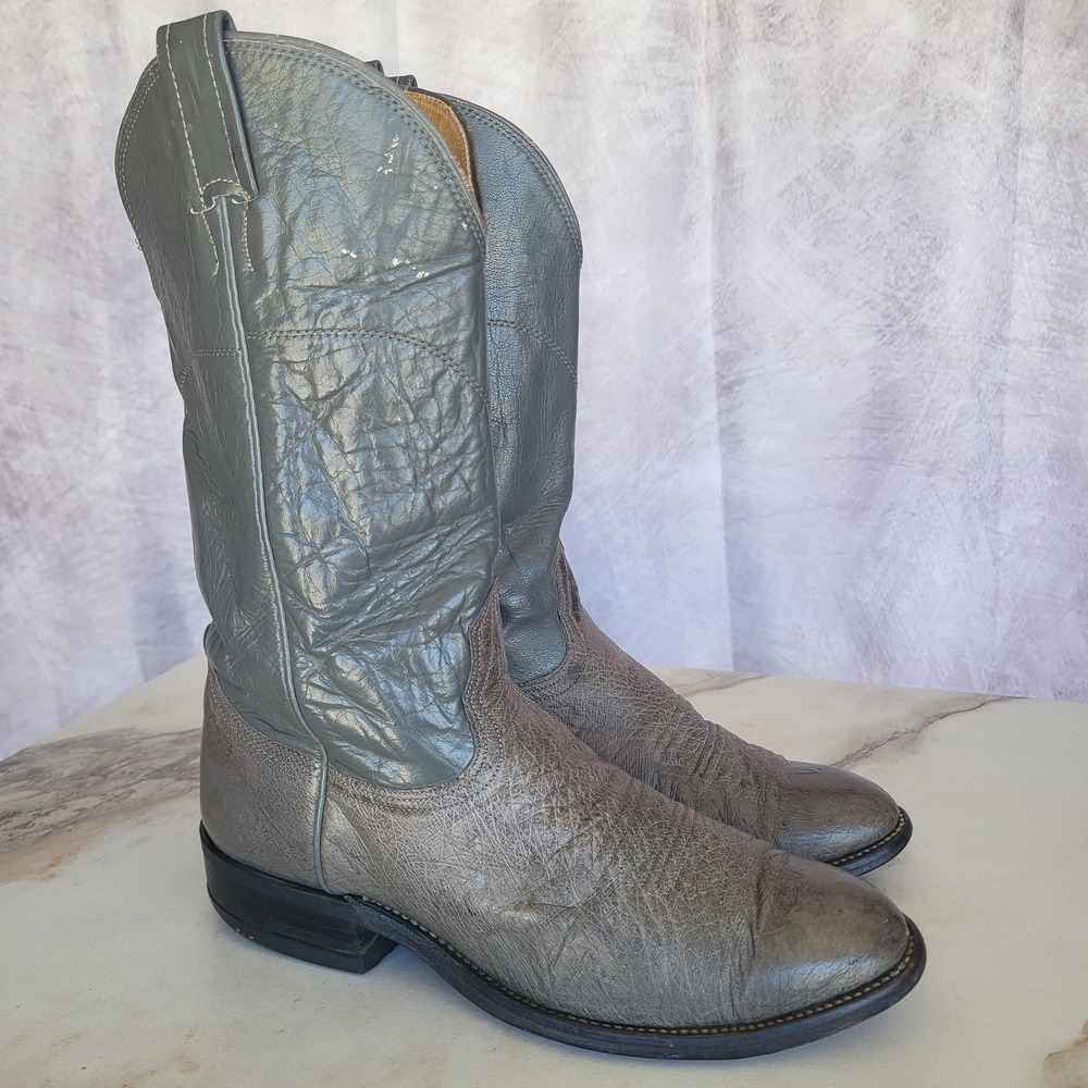 Nocona Smooth Ostrich Western Cowboy Boots Mens Size 8.5 E Gray Leather